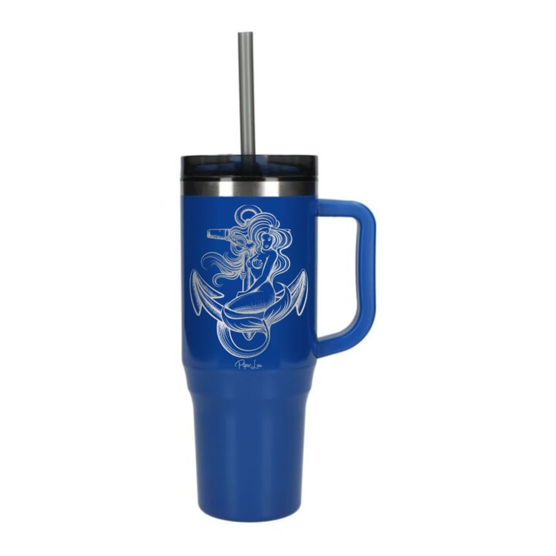 Mermaid Anchor Laser Etched 40oz Tumbler + Straw