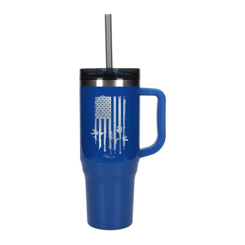 USA GUN FLAG Laser Etched 40oz Tumbler + Straw