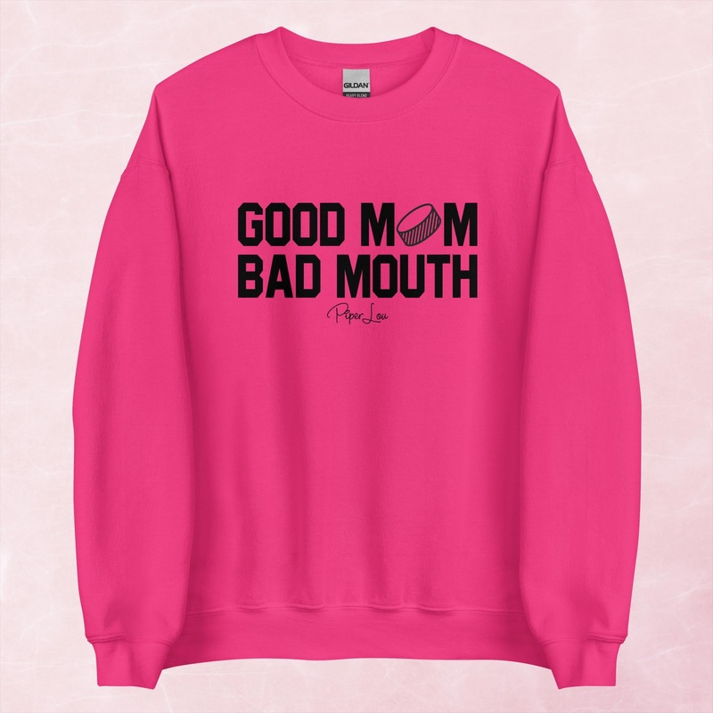 Good Mom Bad Mouth Hockey Graphic Crewneck Sweatshirt