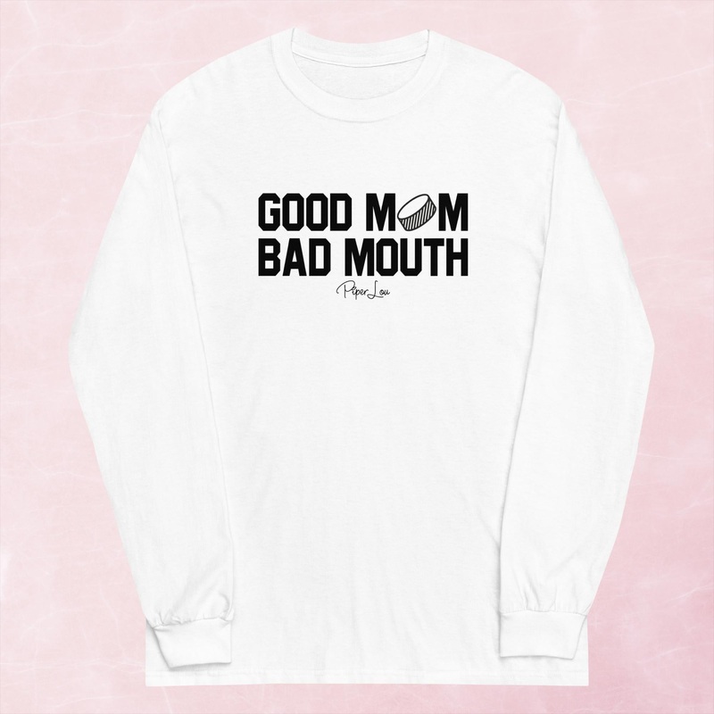 Good Mom Bad Mouth Hockey Graphic Long Sleeve Tee