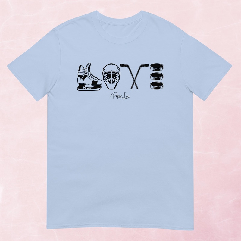 Hockey Love Graphic Tee|Heather Red|Tropical Blue|Sand|Light Blue|Sport Grey|Cornsilk|White|S|M|L|XL|2XL|3XL