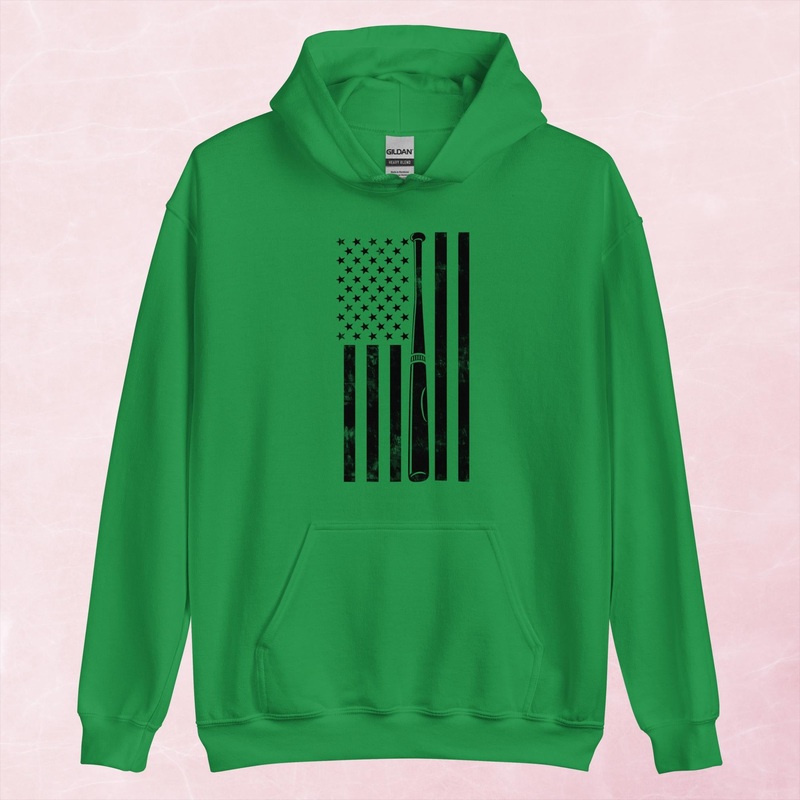 Softball Flag Graphic Hoodie|Red|Heliconia|Irish Green|Orange|Military Green|Carolina Blue|Gold|Sand|Light Pink|Ash|White|S|M|L|XL|2XL|3XL|4XL|5XL