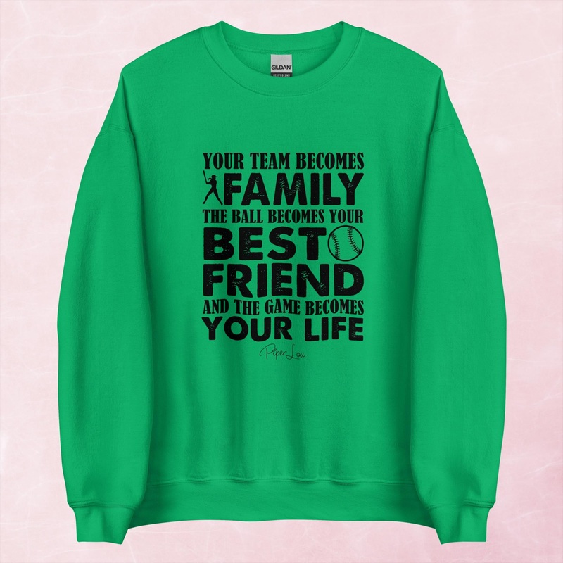 Your Team Becomes Your Family Softball Graphic Crewneck Sweatshirt