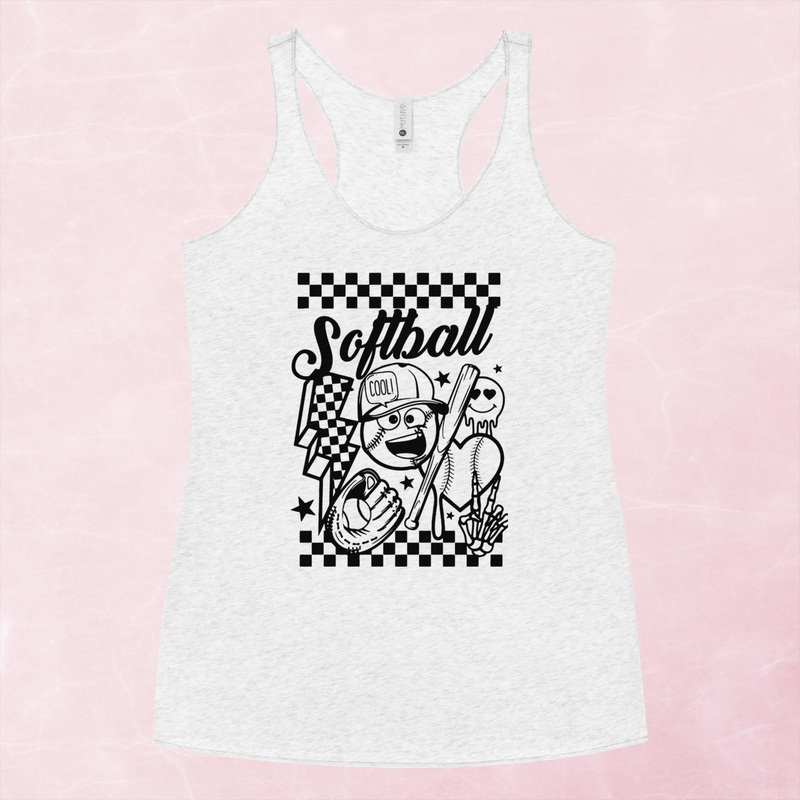 Softball Graphic Tank Top|Purple Rush|Vintage Red|Vintage Turquoise|Heather White|XS|S|M|L|XL