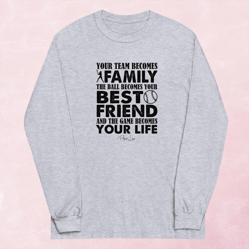 Your Team Becomes Your Family Softball Graphic Long Sleeve Tee