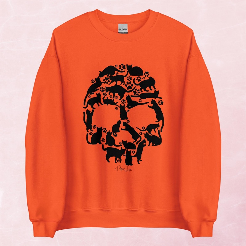 Cat Skull Graphic Crewneck Sweatshirt