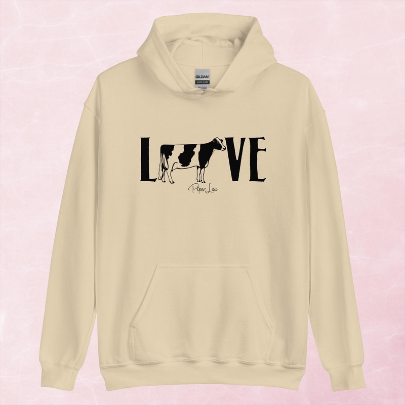 Dairy Cow Love Graphic Hoodie|Red|Heliconia|Irish Green|Orange|Military Green|Carolina Blue|Gold|Sand|Light Pink|Ash|White|S|M|L|XL|2XL|3XL|4XL|5XL