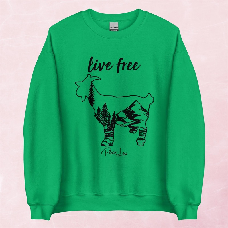 Live Free Goat Graphic Crewneck Sweatshirt