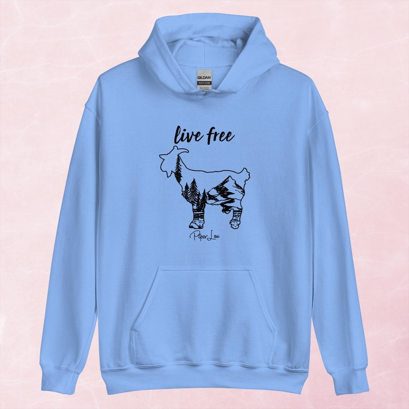 Live Free Goat Graphic Hoodie|Red|Heliconia|Irish Green|Orange|Military Green|Carolina Blue|Gold|Sand|Light Pink|Ash|White|S|M|L|XL|2XL|3XL|4XL|5XL