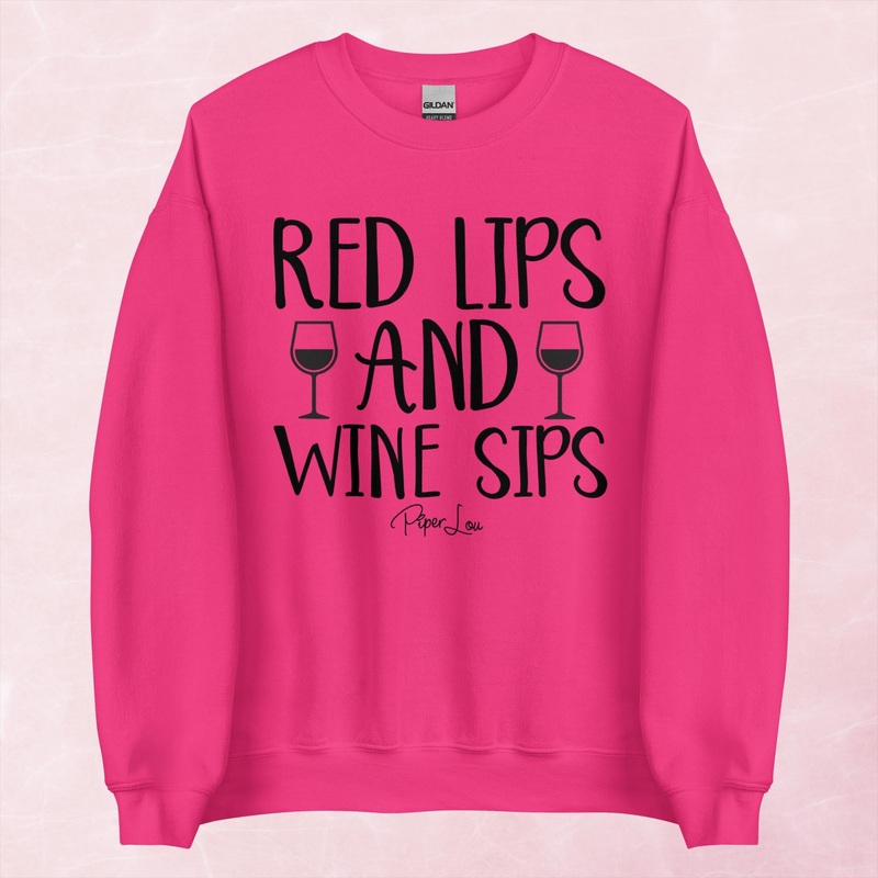Red Lips And Wine Sips Graphic Crewneck Sweatshirt