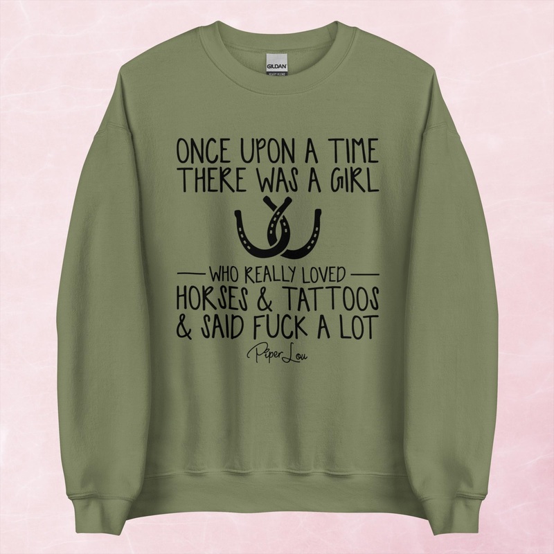 There Was A Girl Who Loved Horses And Tattoos Graphic Crewneck Sweatshirt