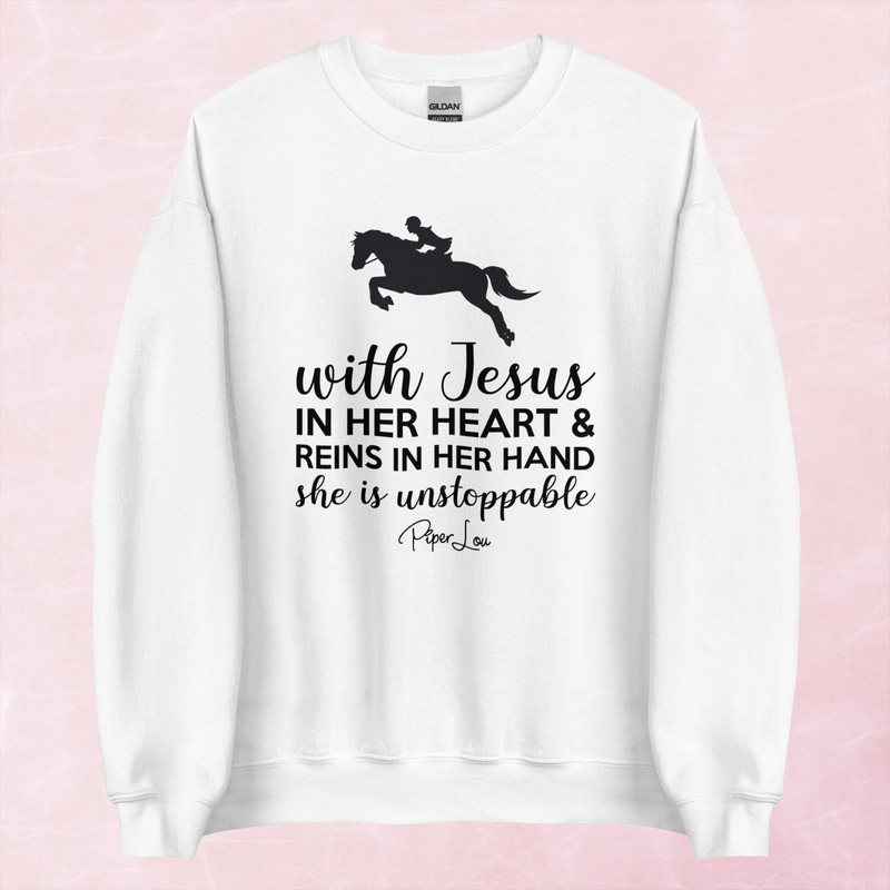 With Jesus In Her Heart And Reins In Her Hand Graphic Crewneck Sweatshirt