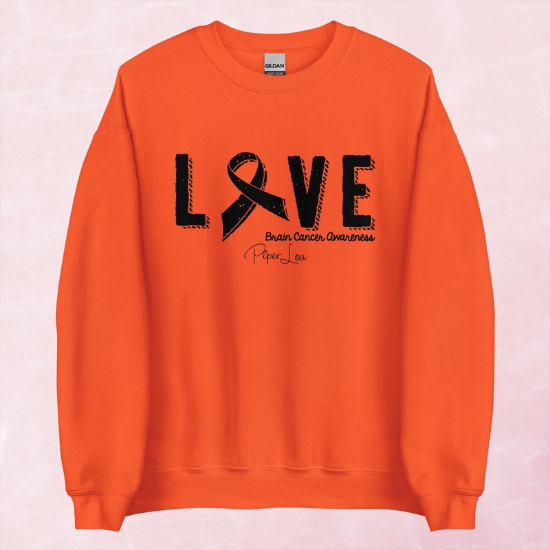 Brain Cancer Love Ribbon Graphic Crewneck Sweatshirt