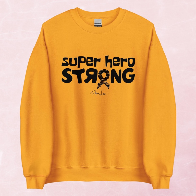 Super Hero Strong Childhood Cancer Graphic Crewneck Sweatshirt