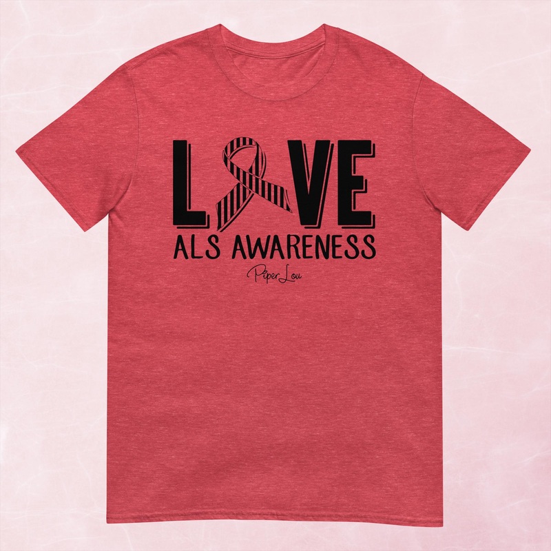 ALS Love Ribbon Graphic Tee|Heather Red|Tropical Blue|Sand|Light Blue|Sport Grey|Cornsilk|White|S|M|L|XL|2XL|3XL