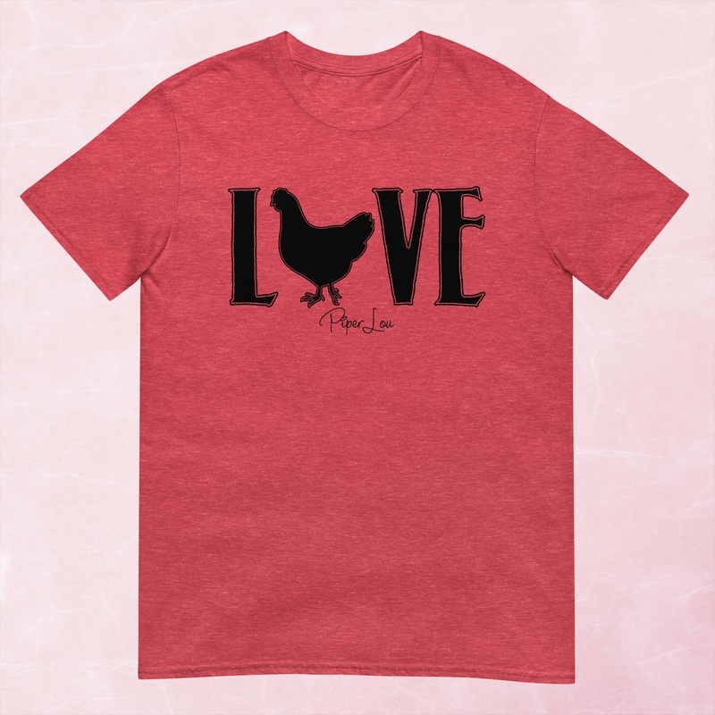 Chicken Love Graphic Tee|Heather Red|Tropical Blue|Sand|Light Blue|Sport Grey|Cornsilk|White|S|M|L|XL|2XL|3XL