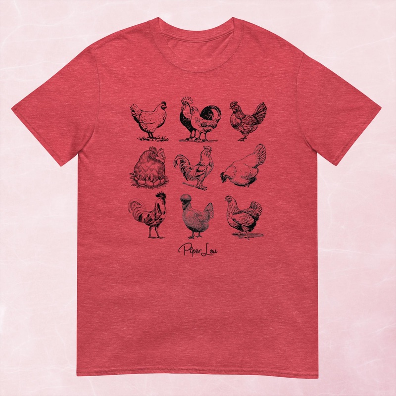 Chickens Graphic Tee|Heather Red|Tropical Blue|Sand|Light Blue|Sport Grey|Cornsilk|White|S|M|L|XL|2XL|3XL