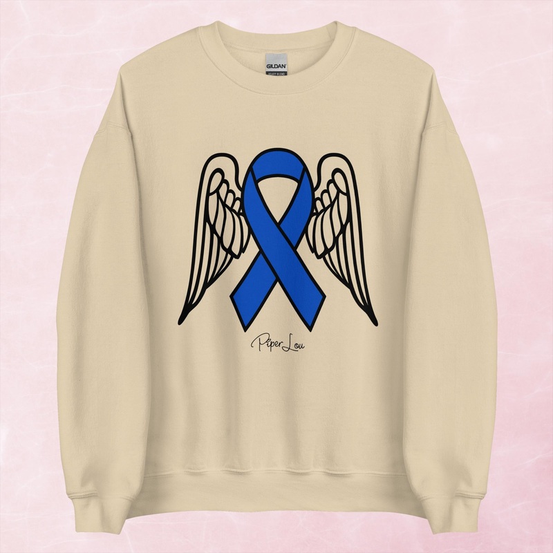 Colon Cancer Angel Wings Ribbon Graphic Crewneck Sweatshirt