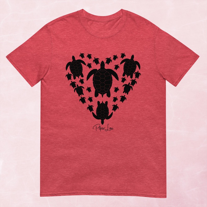 Turtle Heart Graphic Tee|Heather Red|Tropical Blue|Sand|Light Blue|Sport Grey|Cornsilk|White|S|M|L|XL|2XL|3XL