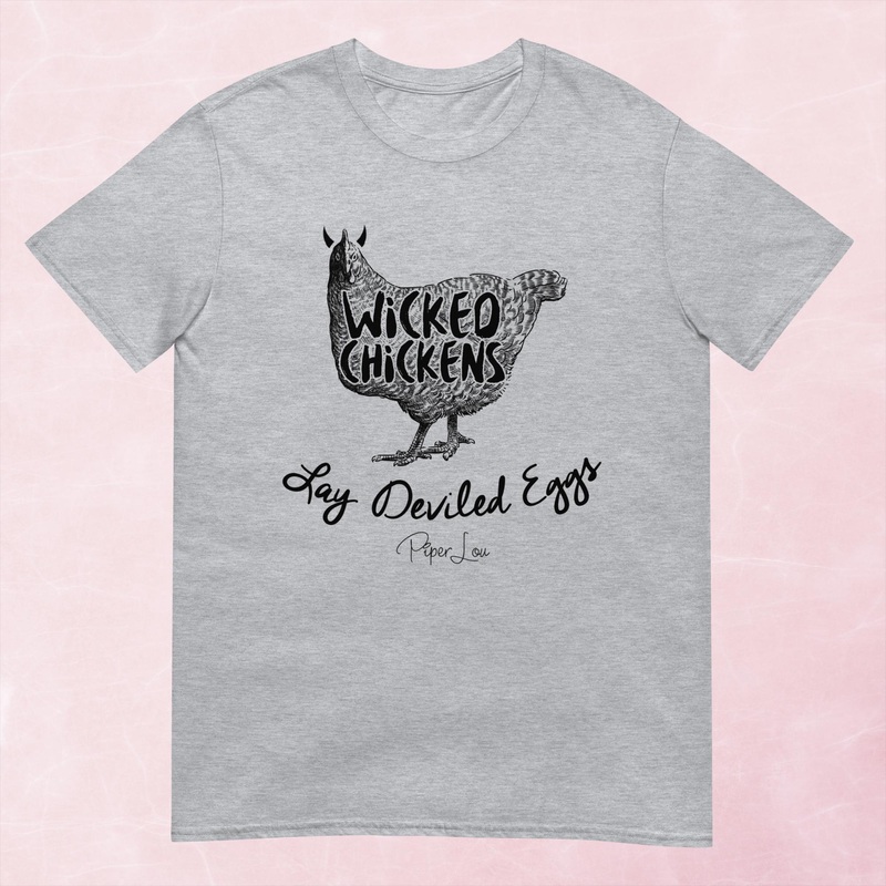 Wicked Chickens Graphic Tee|Heather Red|Tropical Blue|Sand|Light Blue|Sport Grey|Cornsilk|White|S|M|L|XL|2XL|3XL