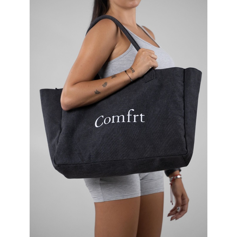 Washed Canvas Tote|Black|Cream
